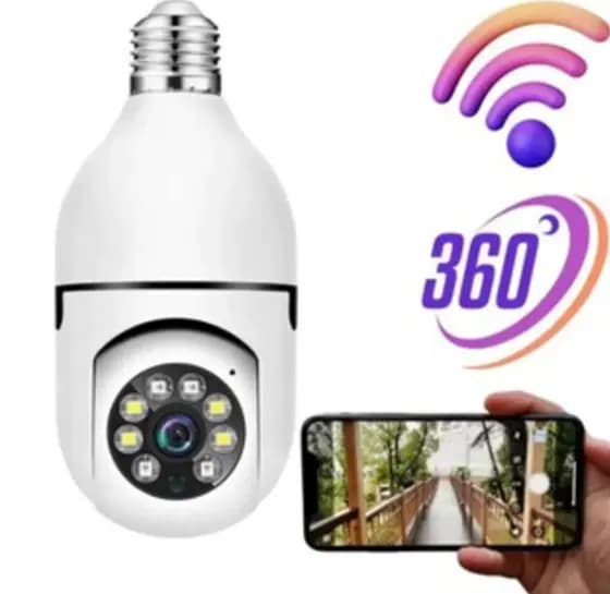 Câmera Lâmpada WiFi 360° HD Visão Noturna Áudio App Monitoramento Fácil Residencial
