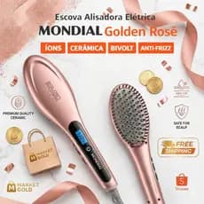 Escova Alisadora Elétrica Mondial Golden Rosê EA-02 Bivolt Íons Cerâmica Anti-Frizz