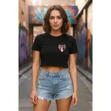 Cropped Camiseta Time Futebol Tricolor Blusa 100% Algodão Premium Feminino