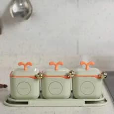 1 Peça Conjunto De Armazenamento Da Cozinha Com Três Recipientes Para Sal E Condimento Com Grades Separadas, Para Uso Doméstico