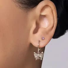 527432 Kit brincos Rommanel folheados a ouro argola borboleta e solitário com zircônia