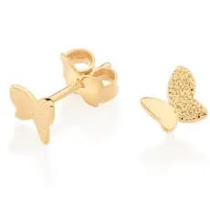 BRINCOS DE OURO 18K FEMININOS PEQUENOS BORBOLETA INFANTIL ROMMANEL GRANITADA 526989