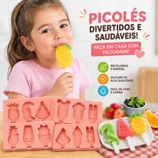 FORMA DE SILICONE PICOLÉ C/ TAMPA E PALITO FORMATO DE DESENHOS