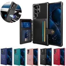 Capa com Carteira Embutida de Silicone e Corino Couro p/ o Samsung Galaxy S23 / S23 Plus / S23 Ultra