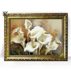Quadro Moldura Trabalhada Flores Copo De Leite Clássico 47x35cm