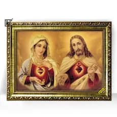 Quadro Moldura Trabalhada Jesus Sagrado Coracao Jesus Maria 47x35cm