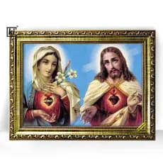 Quadro Moldura Trabalhada Sagrado Coração Maria Jesus 47x35cm