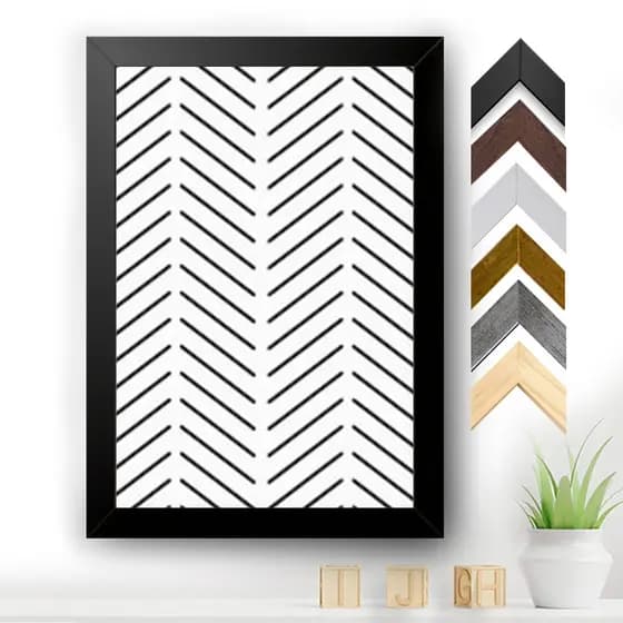 Quadro Decorativo Infantil Quadro Espinha de Peixe Preto e Branco Menino A3 A4 moldura