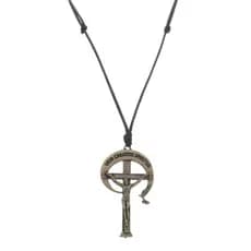 Cordão de Couro com Crucifixo da RCC em Metal - Ouro Velho
