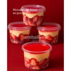 24un Pote Plástico Pp 250ml Para Bolo de Pote Com Tampa Freezer e Microondas Morango do Amor no Pote