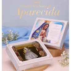Kit Caixa + Mini Terço + Frasco de Vidro 60ml Nossa Senhora Aparecida Presente 5952