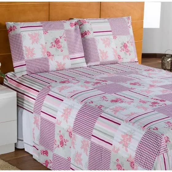 Kit Jogo de Lençol Cama Casal 4 Peças Estampado Premier Para Colchão 20cm