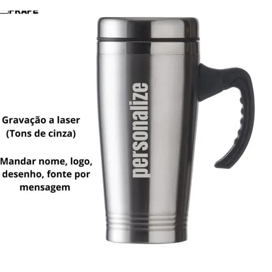 KIT 10 Canecas Personalizadas Inox 450ml, Nome, Logo, Brasão de Time, Profissão, café