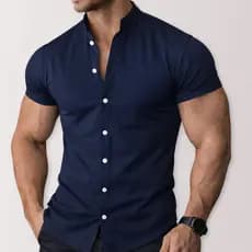 Camisa Slim Masculina Manga Curta Gola Padre Alta Qualidade Com Elastano