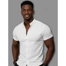 Camisa Social Masculina Gola Padre  Reveillon Slim Manga Curta Camisa Que Não Amassa