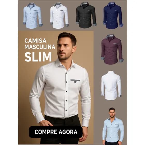 Camisa Masculina Manga Longa Slim Fit Escritório Casual  De Boa Qualidade Com Elastano Dia dos Pais