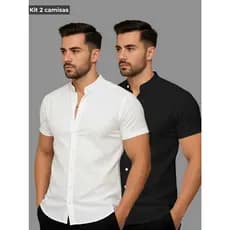 Kit Com 2 Camisas Masculina Gola Padre Manga Curta Camisa Moda Verão Praia