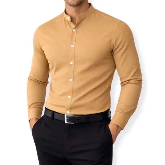 Camisa Social Masculina Slim Lisa Camisa Gola Padre Elegante | Manga Longa