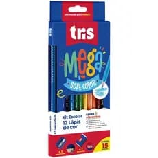 Kit Lapis Cor 12 Cores Tris + Apontador Borracha Lapis HB
