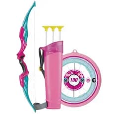 Lançador Infantil Arco E Flecha Rosa Com Alvo Mira Certa Brinquedo