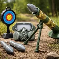 Lançador Kit Morteiro Bazuca Exercito Lança Dardos Mísseis Alvo Com Luz