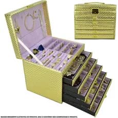 Caixa Para Joias Bijuteria 5 Gavetas Luxo Dourado CBRN10721