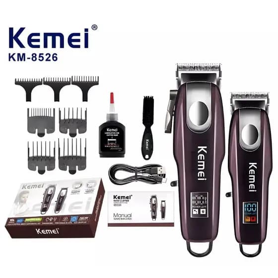 Kit 2 Máquinas de cortar cabelo Kemei Original Máquina de corte + Máquina de Acabamento KM-8526