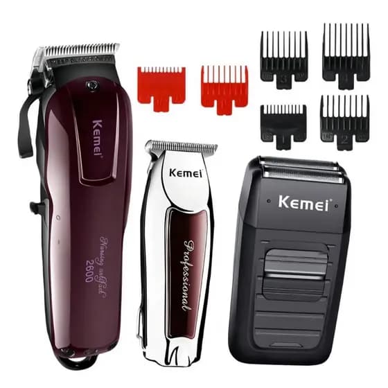 Kit Máquina de cortar cabelo + Acabamento + Shaver Kemei Original KM-2600 KM-9163 KM-1102 - Bivolt