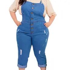 Macacão Jeans Feminino Plus Size Longo Jardineira Feminina
