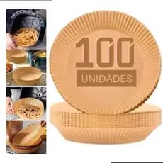 kit 100 Unidades Forma Air Fryer Descartável Antiaderente Redonda Forro De Papel Vegetal