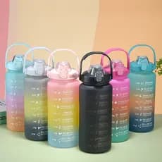 garrafa squeeze de água 2L com canudo adesivo 2D E 3D com alça funciona como suporte para celular bpa Free resistente motivacional