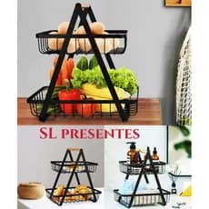 Cesto Fruteira organizador De Mesa Premium Bancada Quadrada Em Metal Moderna E Resistente 2 Andarl Extra Forte
