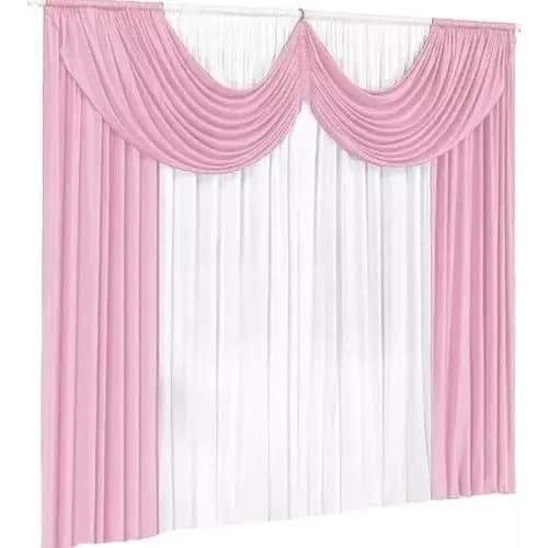 Cortina Paris Pra Janela Sala E Quarto Com Bando 3,00 X 2,80 Rosa/branco