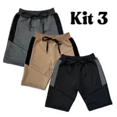 Kit 3 Bermuda Moletinho Infantil Confortável com Cadarço Escola Dia a Dia de 02 a 12 Anos