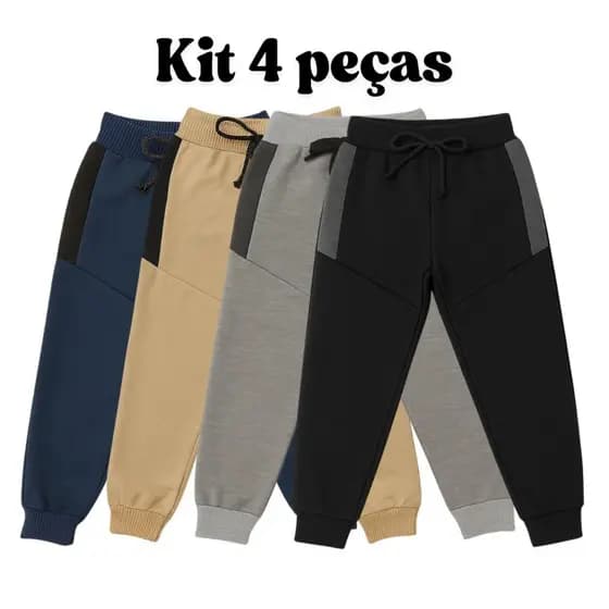 Kit 4 Calças de Moletom  Moletinho Premium com Cadarço ajustável ideal para Escola e dia a dia