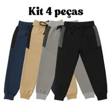 Kit 4 Calças de Moletom  Moletinho Premium com Cadarço ajustável ideal para Escola e dia a dia