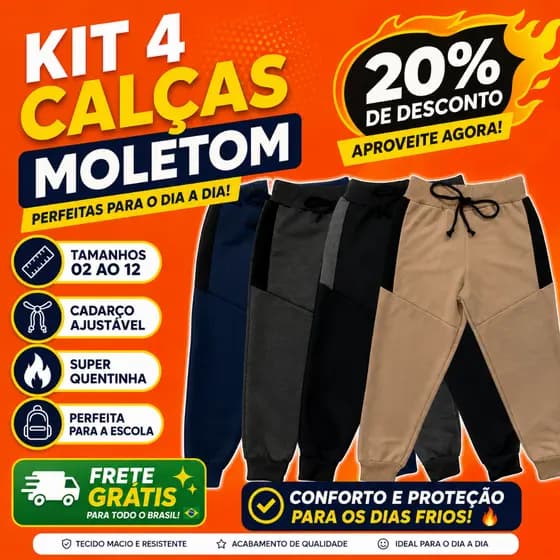 Kit 4 Calça de Moletinho Menino Infantil com Cadarço Quentinha Confortável Estilosa