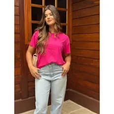 Kit 5 Blusa Feminina Básica Para o Dia a Dia Manga Curta Casual Corte a Laser