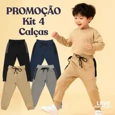 PROMOÇÃO Kit 4 Calças Jogger Infantil de Moletom Moletinho com Cadarço para Ajuste ideial para dia a dia e escola