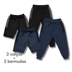 Kit com 2 Calças e 2 Bermudas Moletom Moletinho Infantil Uniforme Escola Dia a Dia Sortidas
