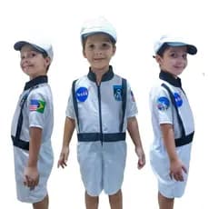 Fantasia Astronauta Curto Infantil Com Boné do 3 ao 10