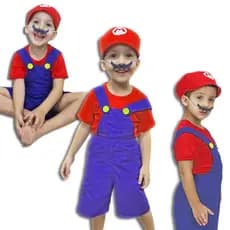 Fantasia Infantil Super Mario Bros FIlme Roupa do 03 ao 10 Com Boné Quepe