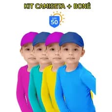 Camisa Proteção Uv50 Solar Infantil 2 ao 10 Criança Praia Camiseta Blusa Termica Com Boné