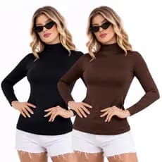 KIT 2 - Cacharrel Feminina - Blusa Cacharrel de Manga Longa - Cacharrel Lisa de Gola Alta