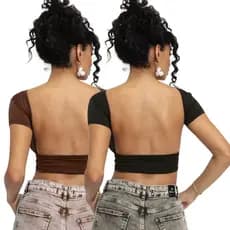 Kit 02 Mostra Costas Feminina - Blusa Slim Fit Manga Curta