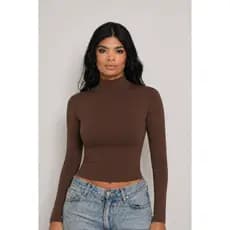Blusa Feminina Manga Longa Gola Alta Segunda Pele Básica Gola Estendida Justa Confortável Inverno
