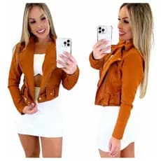 Jaqueta Suede Premium Com Fivela Feminina Plus Size P M G GG Plus Casaco Luxo Tendência Inverno 2026