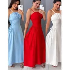 Vestido Longo Feminino Acinturado com Cordas Laterais Elegante Sensorial Festa Luxo Moda Chic 2026