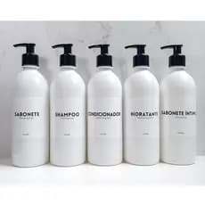 Kit Frascos Branco 5 Peças Shampoo Condicionador Sabonete íntimo Hidratante Sabonete 500ml