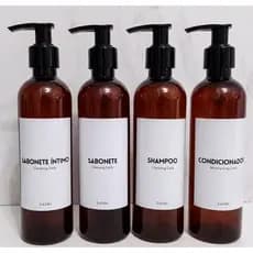 kit 4 Frascos Âmbar 240ml Shampoo Sabonete Condicionador Sabonete Íntimo